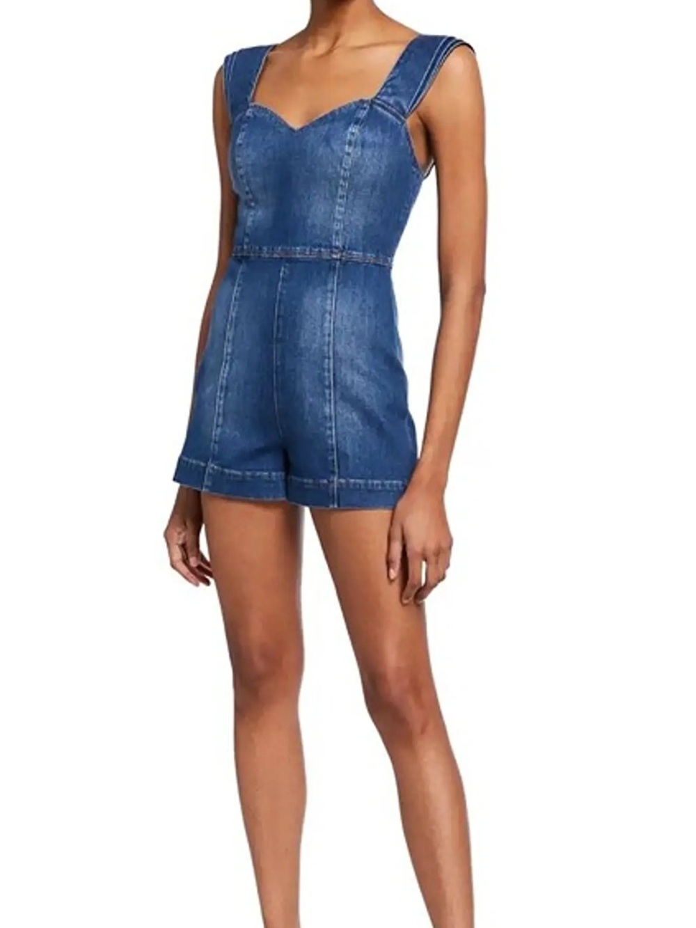 Alice + Olivia Iman Denim Sweetheart Neckline Romper GAME DAY!🏈